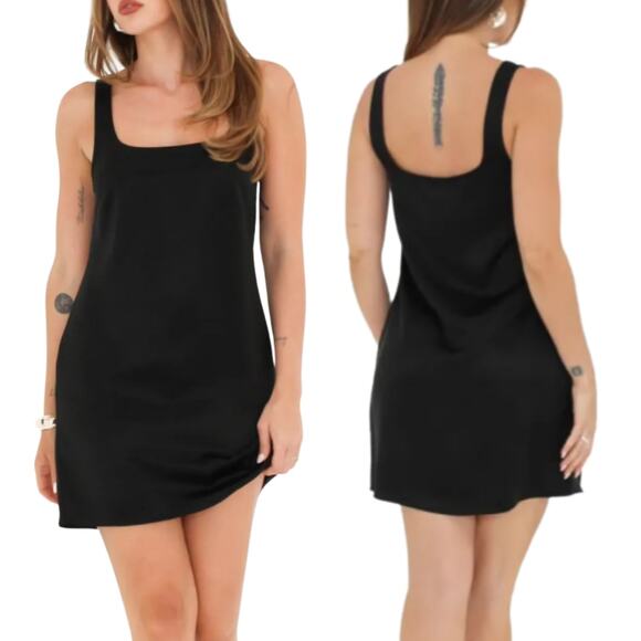 Rumored Monaco Satin Mini Dress Sleeveless Sexy Party Minimalist Chic Black Sz S - Picture 1 of 11